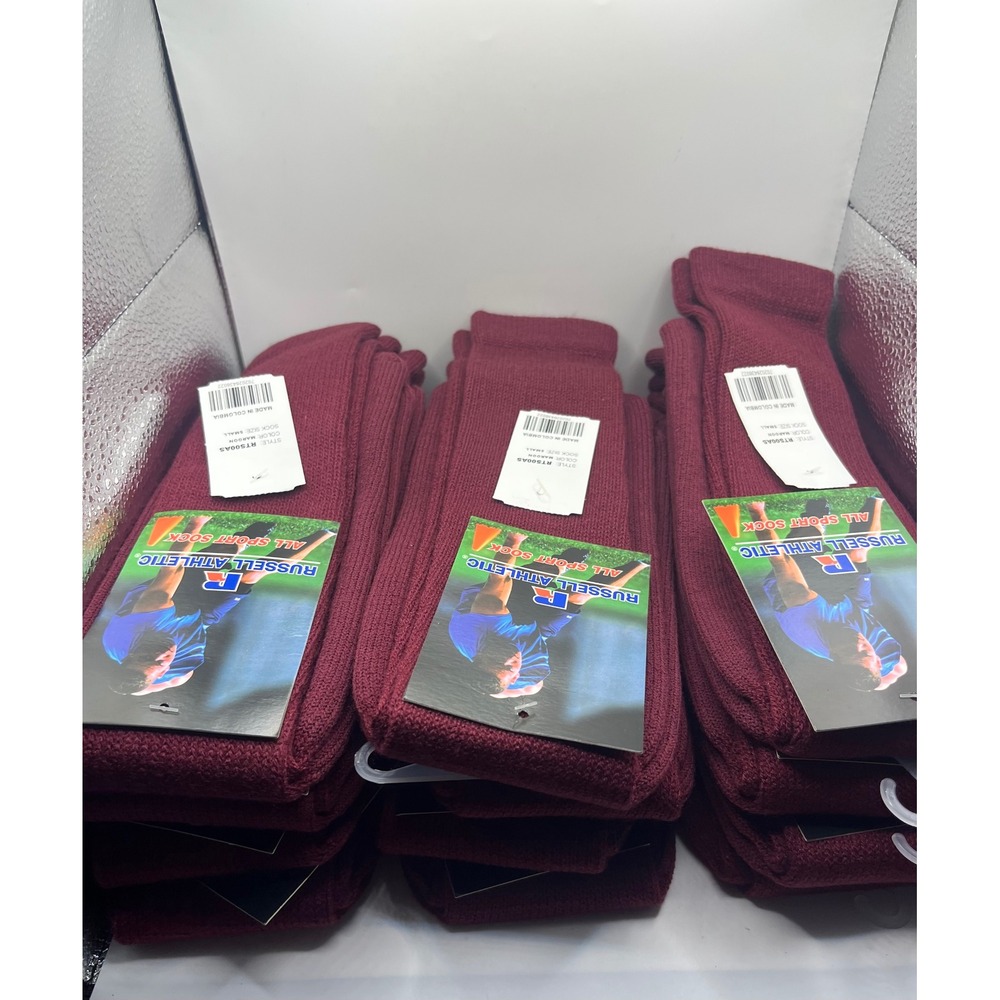 Russell‎ Athletic All Sport Sock Burgundy Maroon Small RT500AS 12 pairs